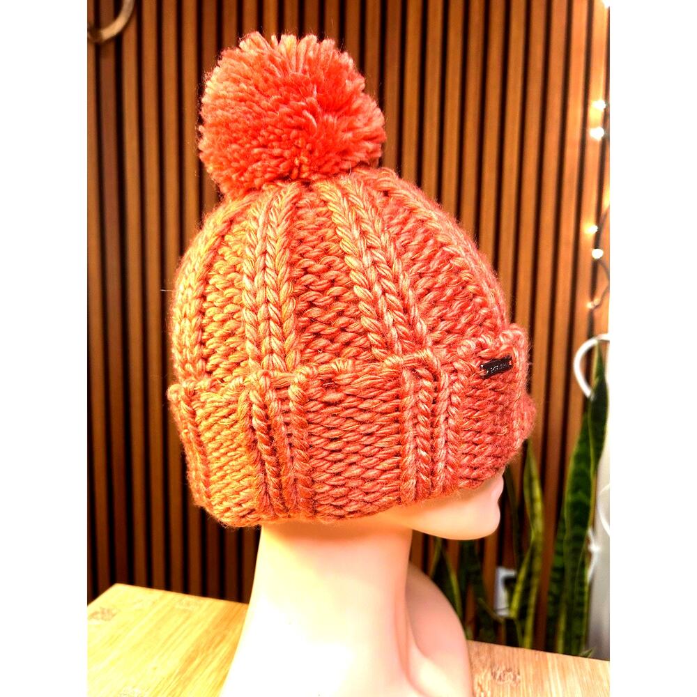 prAna Chunky Knit Pom Beanie Melon Coral Rust Soft Whool Blend Retro Sky Gorp